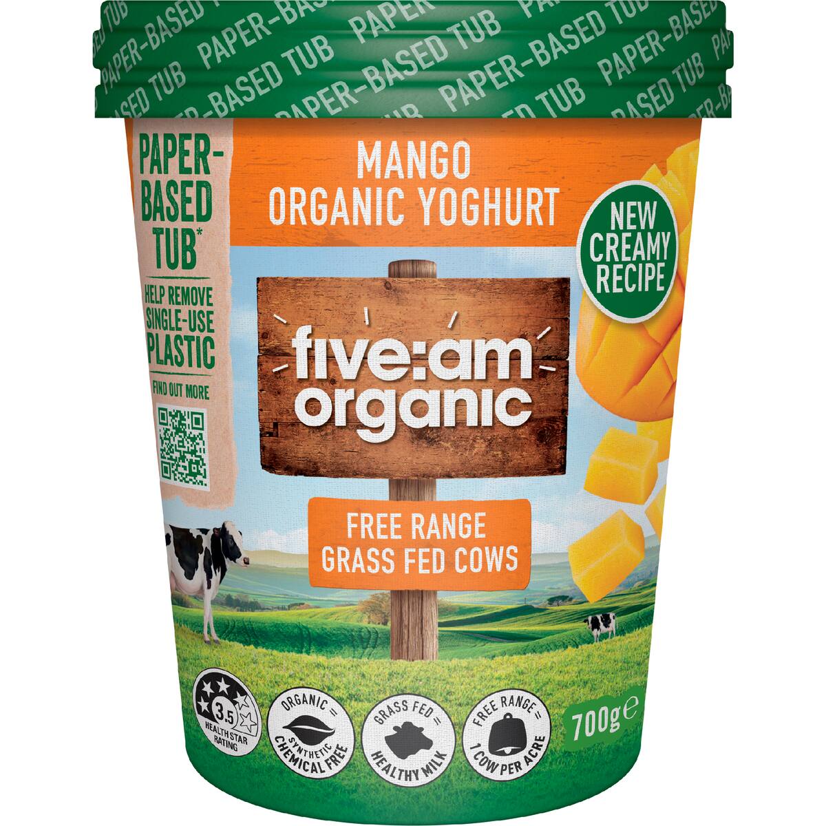 Five:am Organic Yoghurt Mango 700g