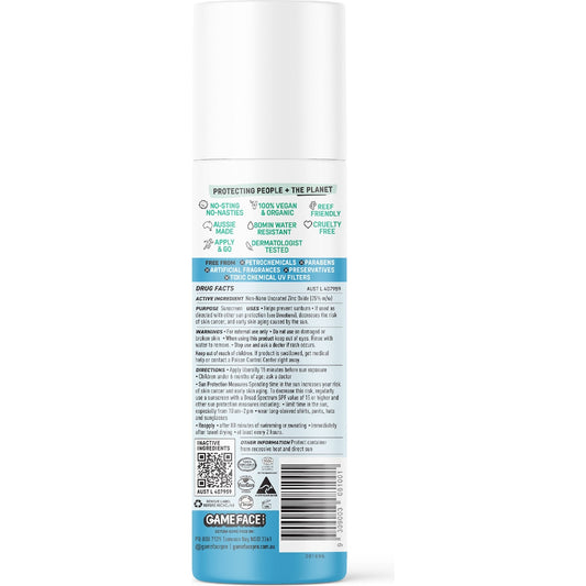 Game Face Pro Spf50 Organic Mineral Sensitive Sunscreen 100g