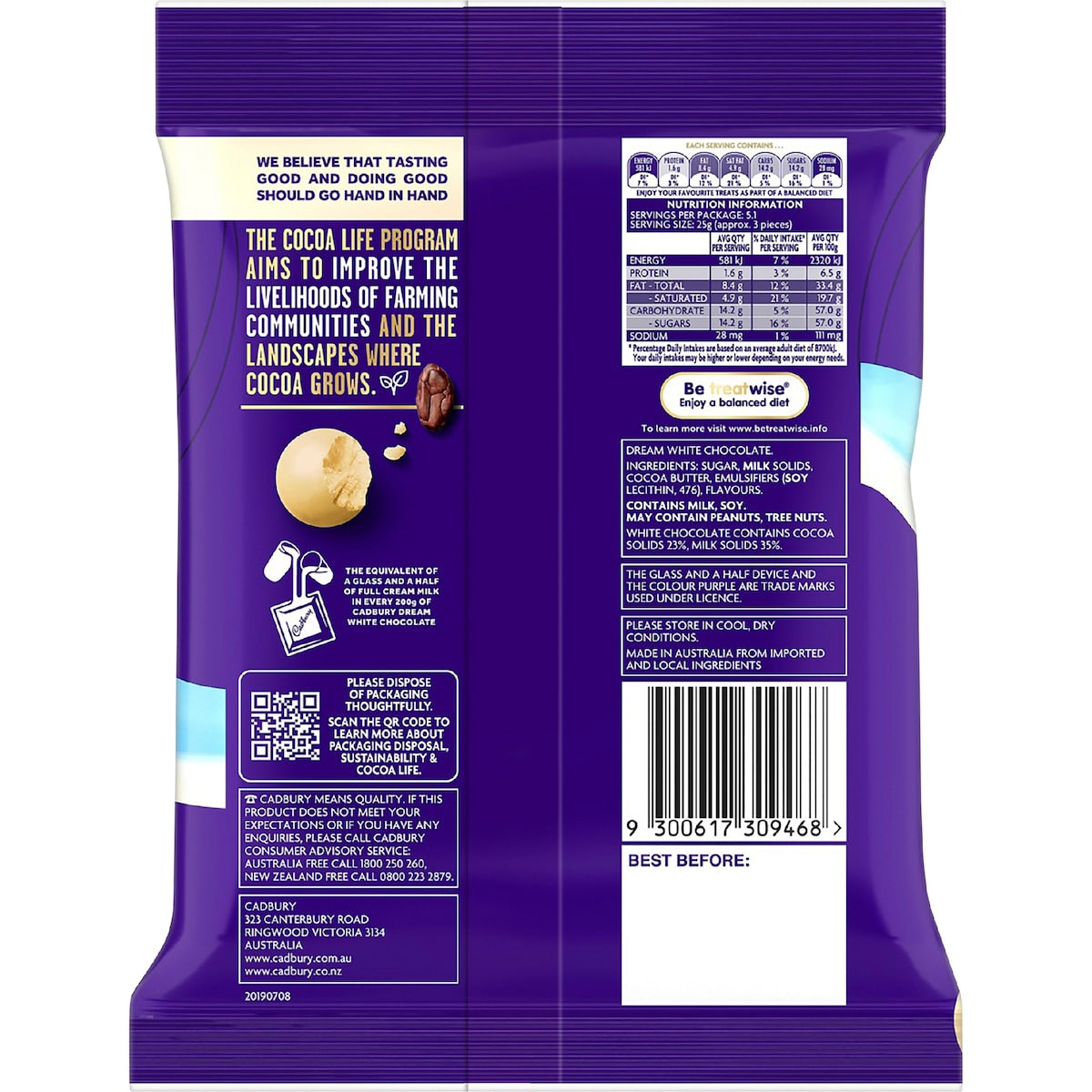 Cadbury Dream White Chocolate Balls Snack & Share Bag 127g
