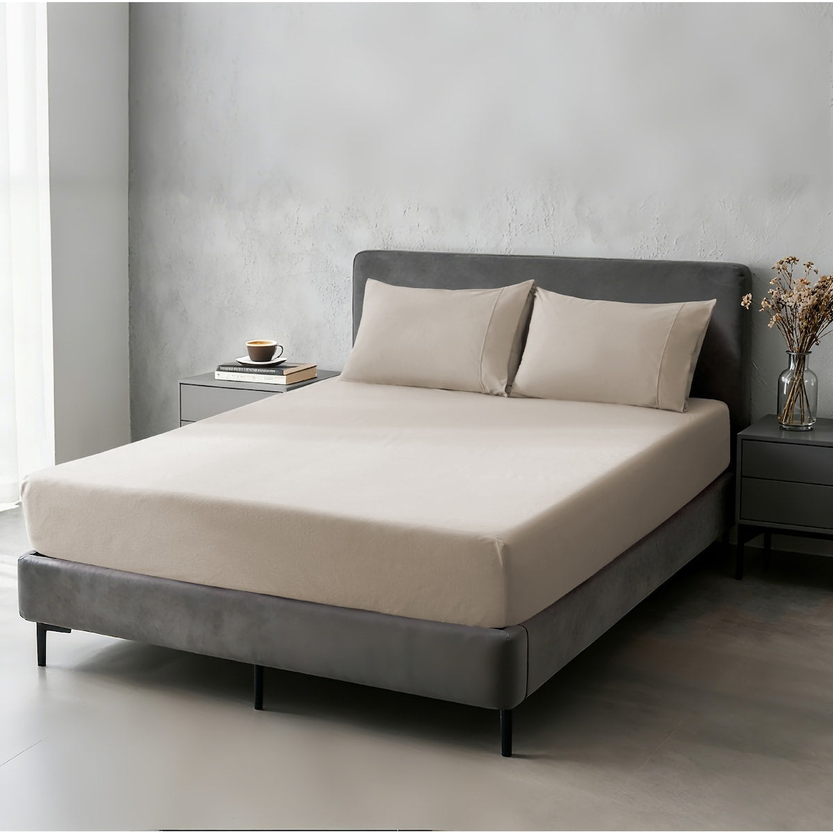 Queen Microfleece Bed Sheet Pack Cream Each