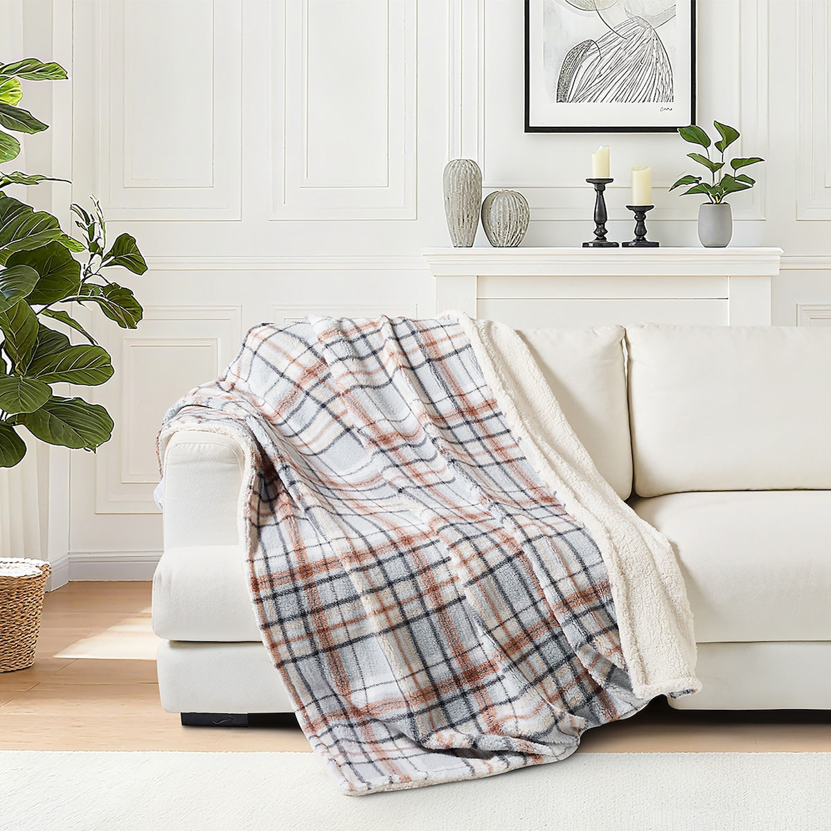 Double Sided Sherpa Throw Grey Check Each