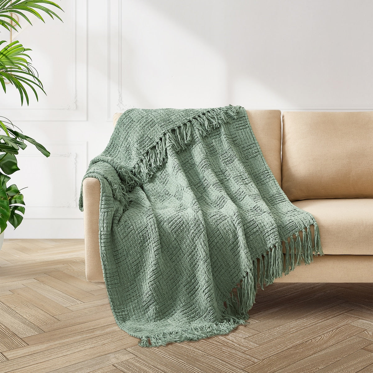 Chunky Knitted Throw Green Each