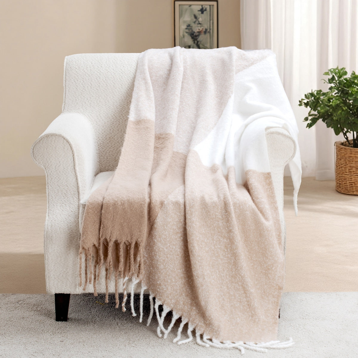 Faux Wool Throw Warm Taupe Each