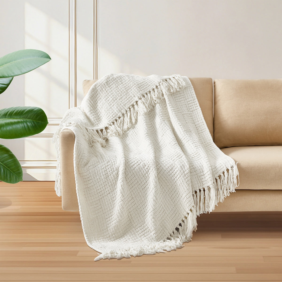 Chunky Knitted Throw White Each