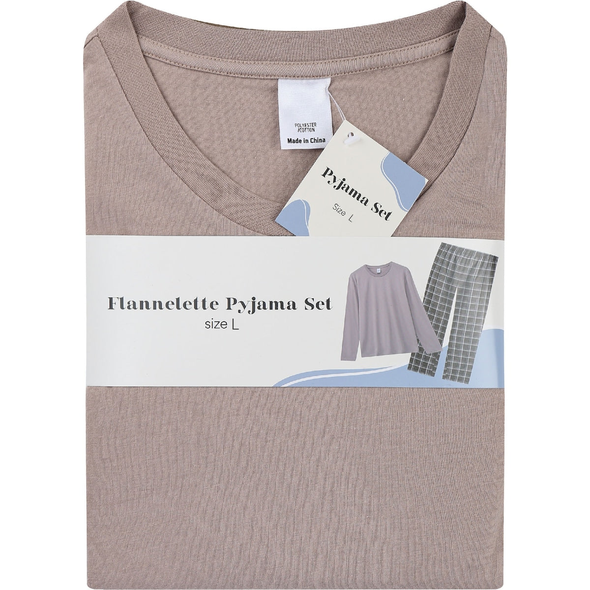 Mens Flannelette Pyjamas Beige Size L Each