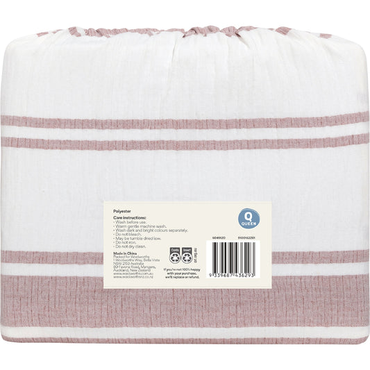 Queen Quilt Cover Set Pink Stripes Each