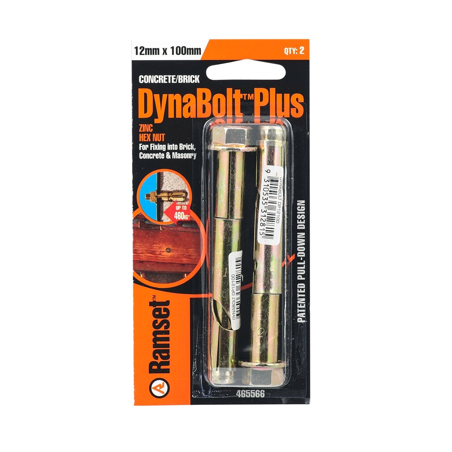 Ramset DynaBolt Plus - 12 x 100mm - 2 Pack