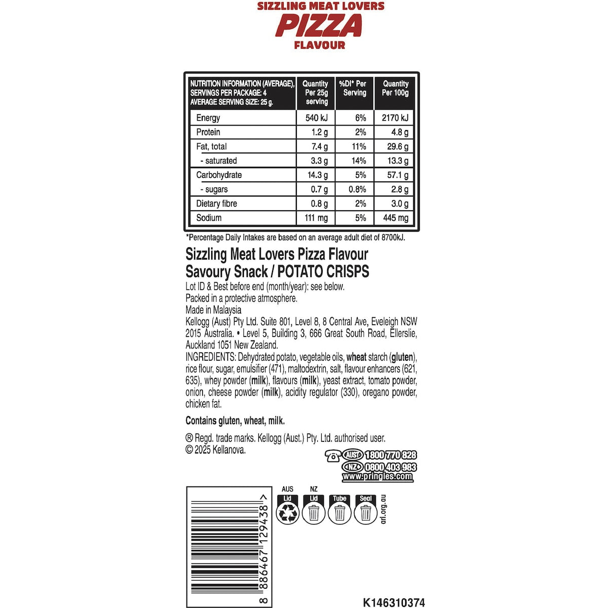 Pringles Sizzling Meat Lovers Pizza Potato Chips 118g