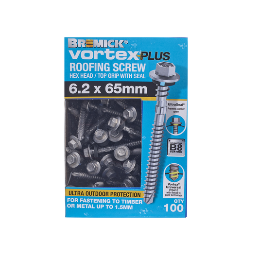 Bremick Vortex Plus Roofing Screw - 6.2 x 65mm - 100 Pack