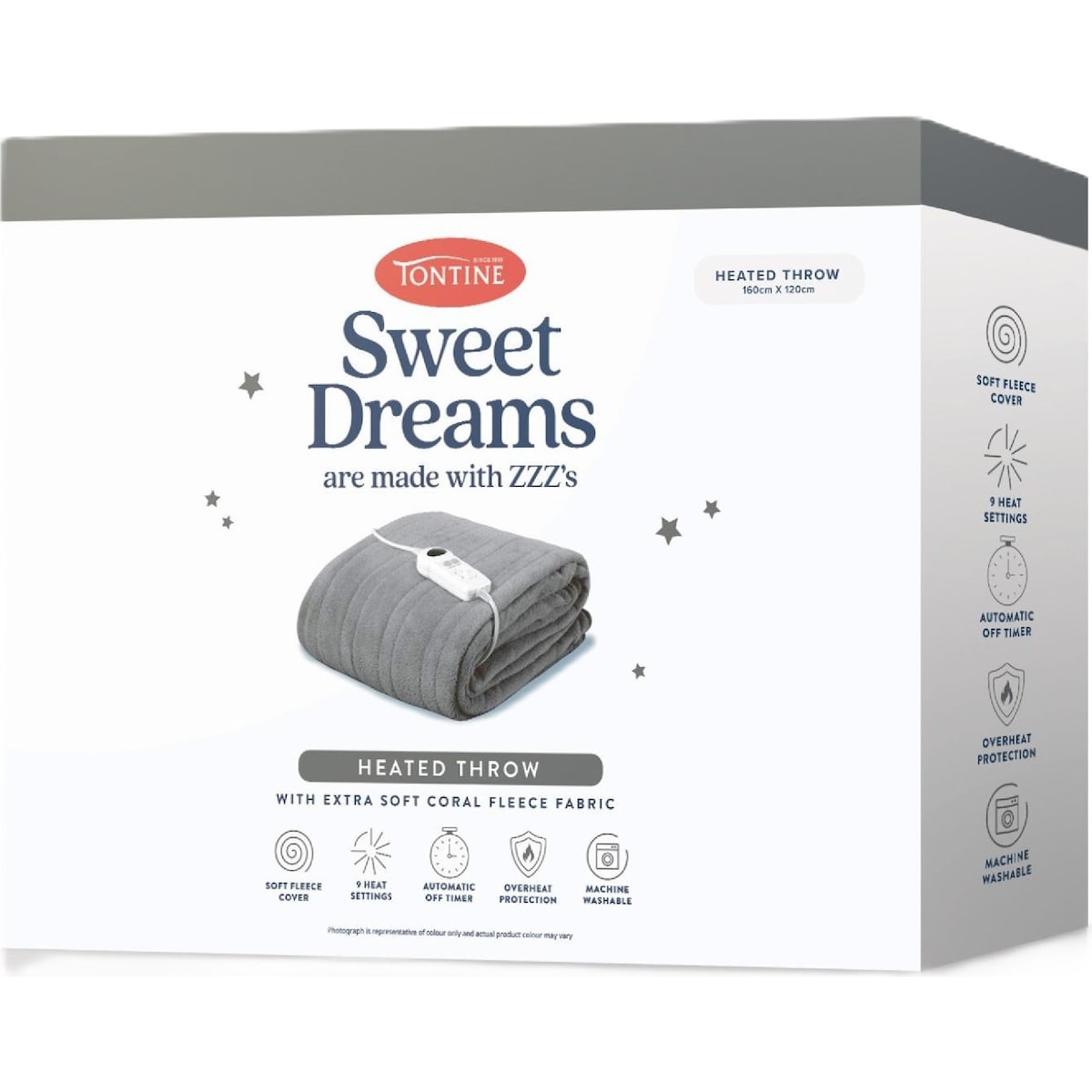 Tontine Sweet Dreams Heated Throw Blanket Grey Each