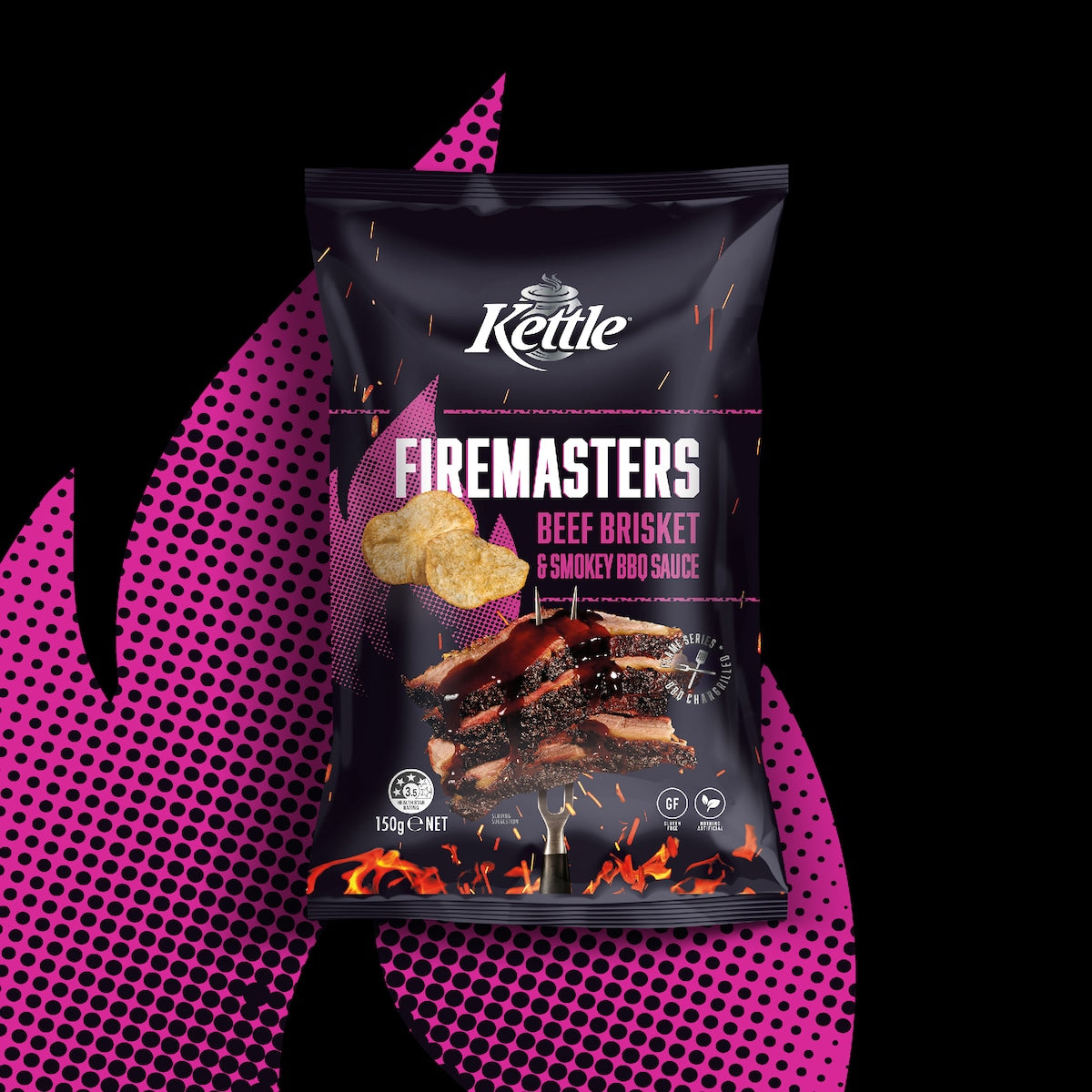 Kettle Firemasters Beef Brisket & Smokey Bbq Potato Chips 150g