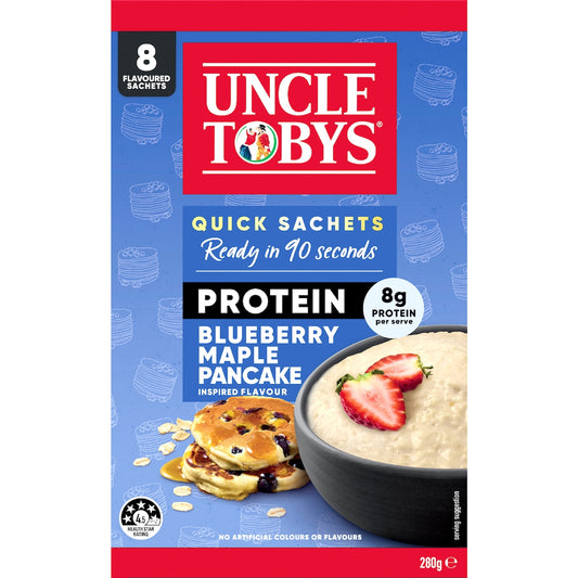 Uncle Tobys Oats Protein Quick Sachets Blueberry Maple Pancake 8 Pack