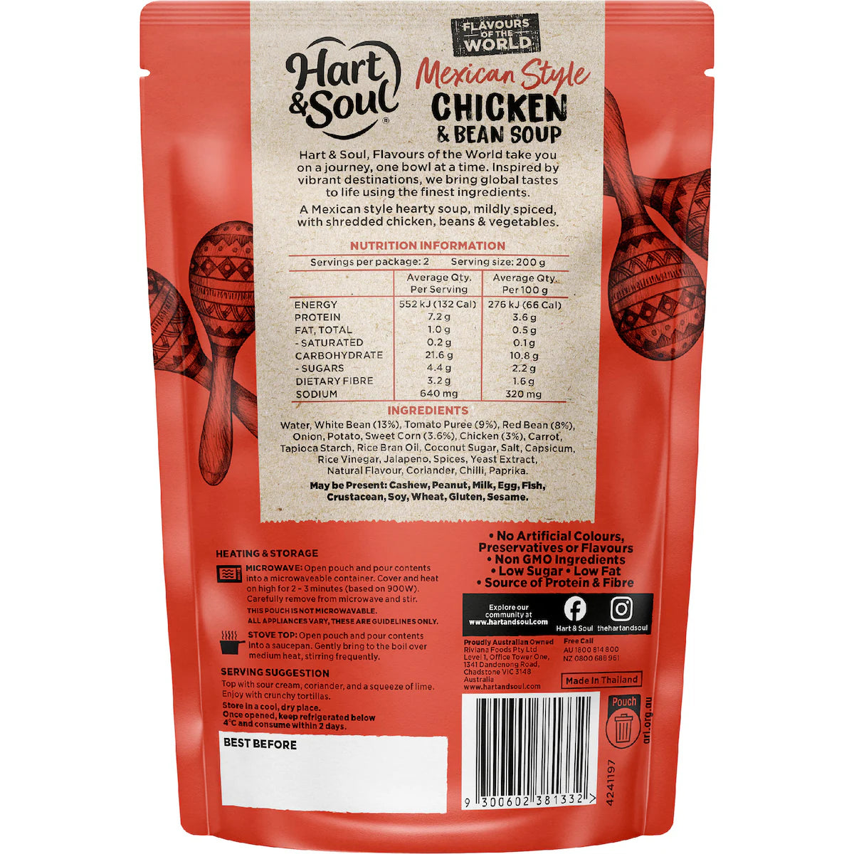 Hart & Soul Mexican Style Chicken & Bean Soup Pouch 400g