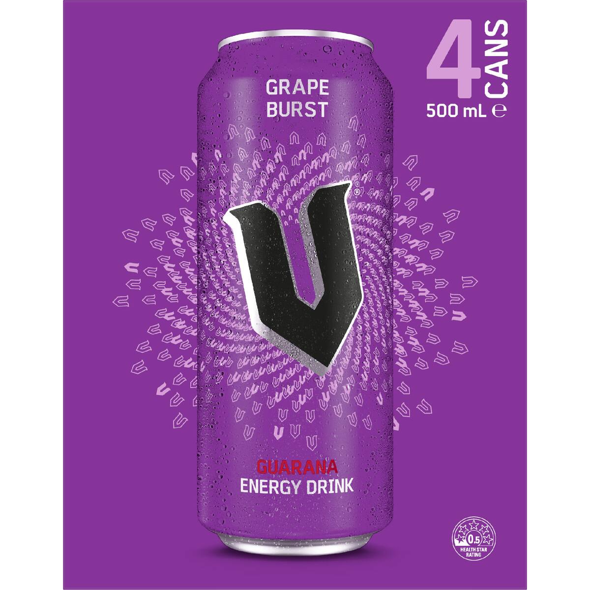 V Energy Energy Drink Grape Burst Cans 500ml X 4 Pack
