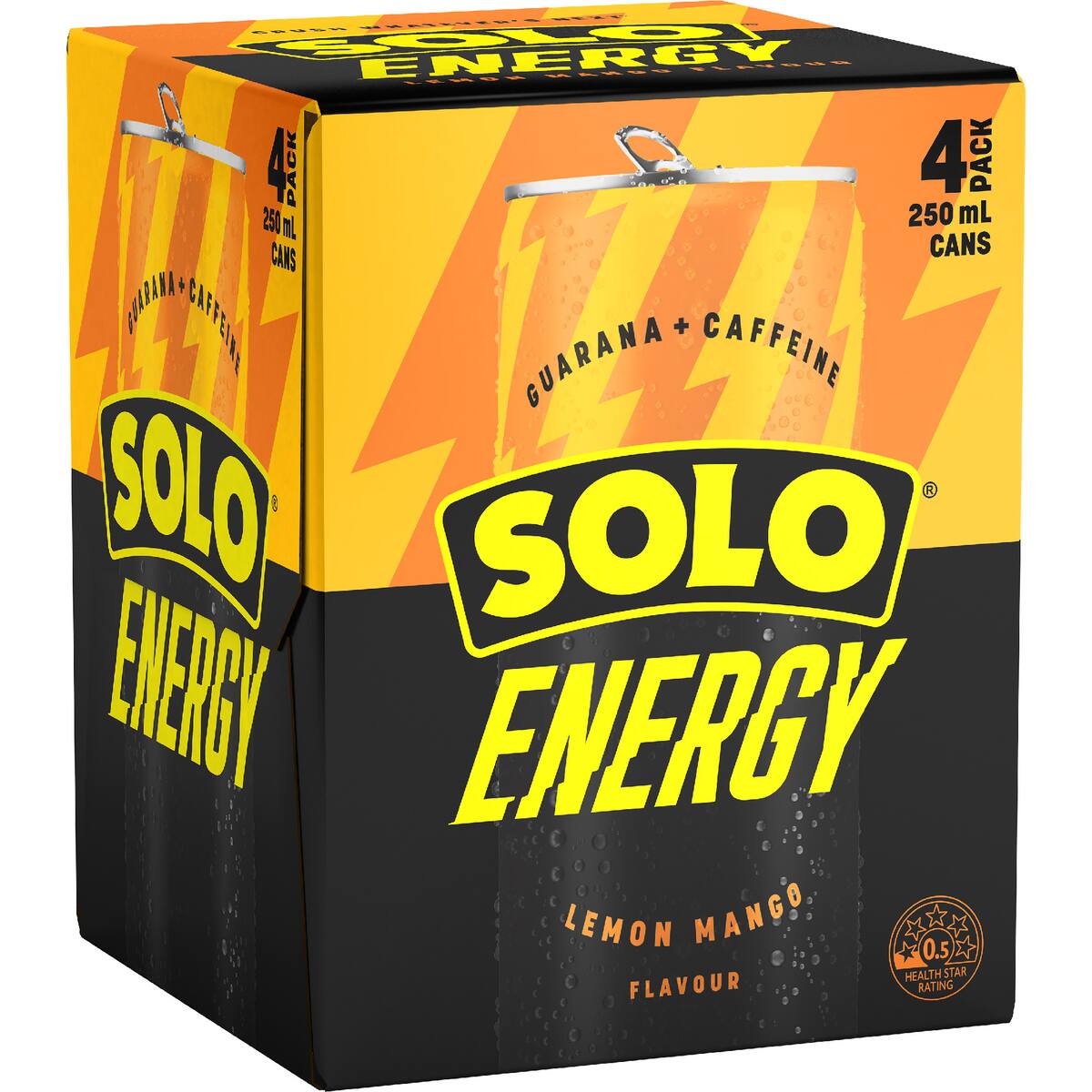 Solo Energy Drink Lemon Mango Cans 250ml X 4 Pack