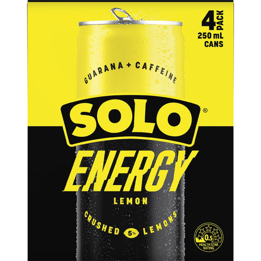 Solo Energy Drink Lemon Cans 250ml X 4 Pack
