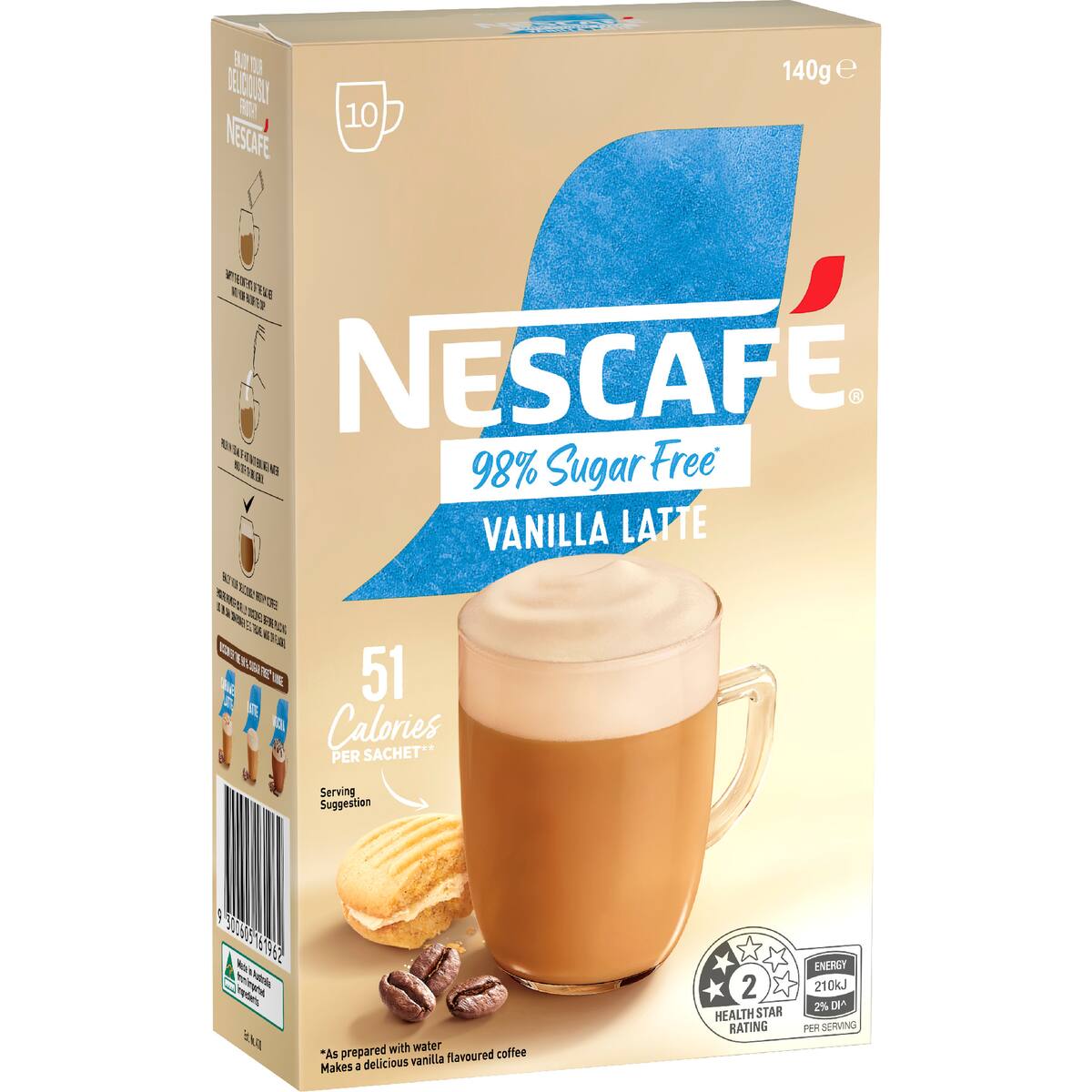 Nescafe 98% Sugar Free Vanilla Latte Sachets 10 Pack