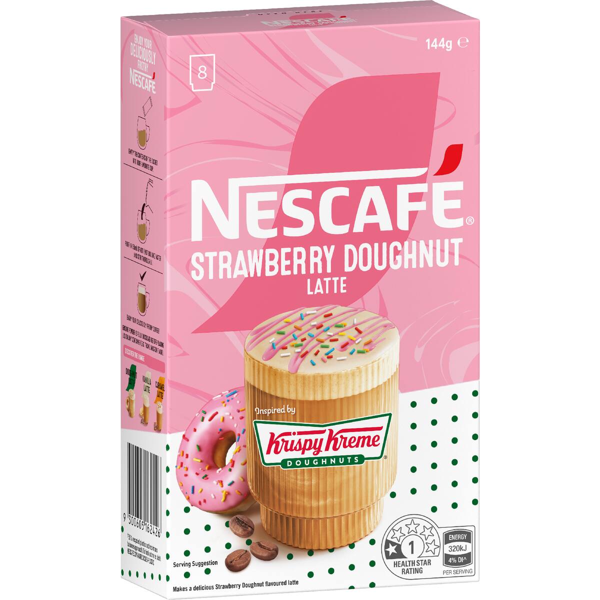 Nescafe Krispy Kreme Strawberry Doughnut Latte Sachets 8 Pack