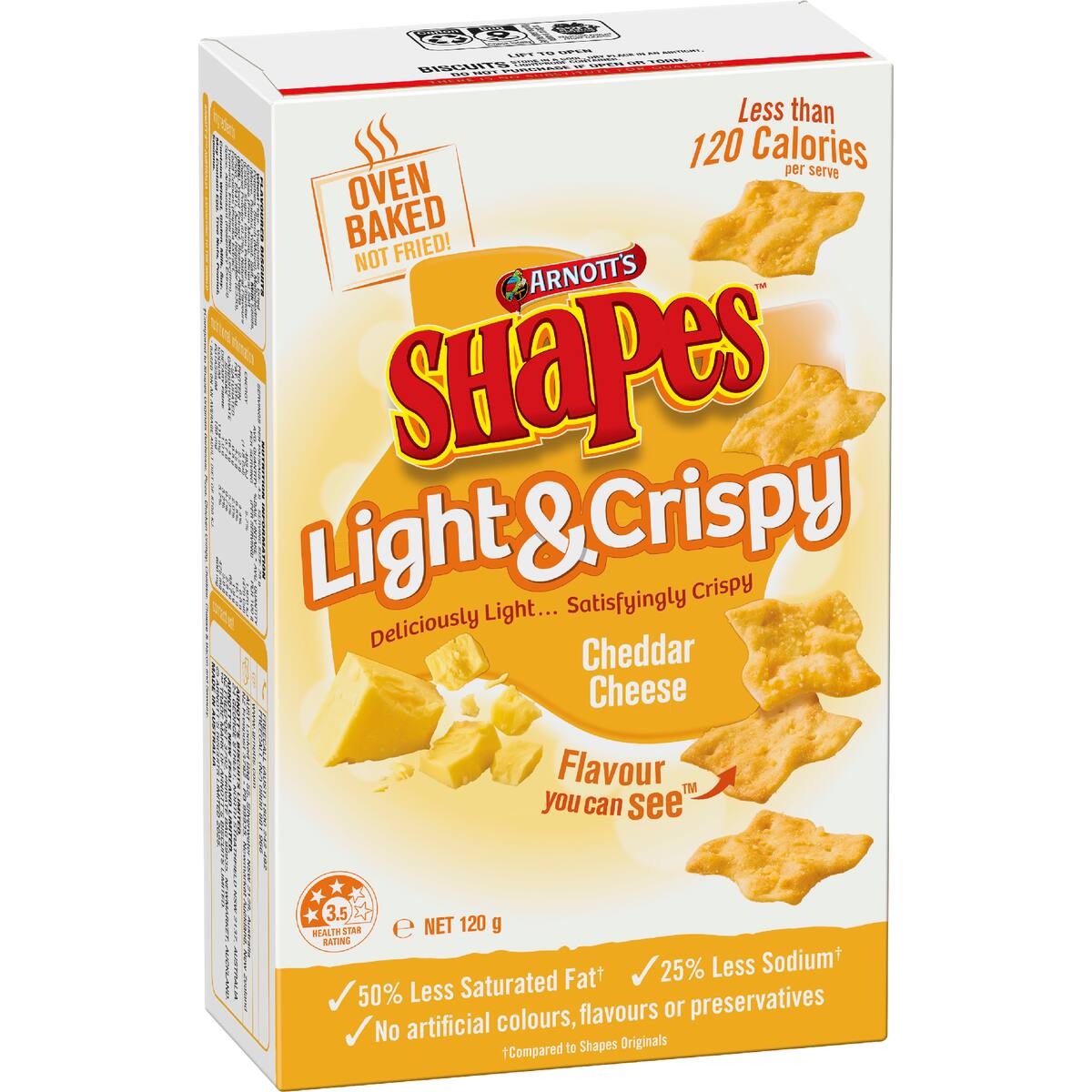 Arnott's Shapes Light & Crispy Cheddar Cheese Crackers 120g
