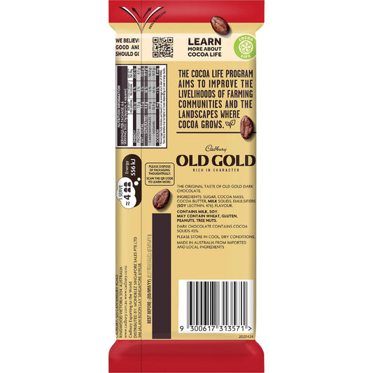Cadbury Old Gold Original Dark Chocolate Block 165g