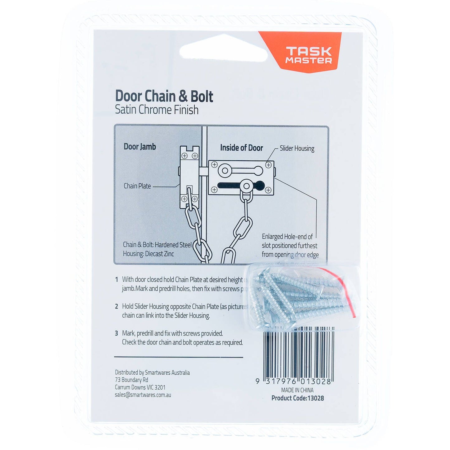 Taskmaster Door Chain Bolt - 52mm - Satin Chrome