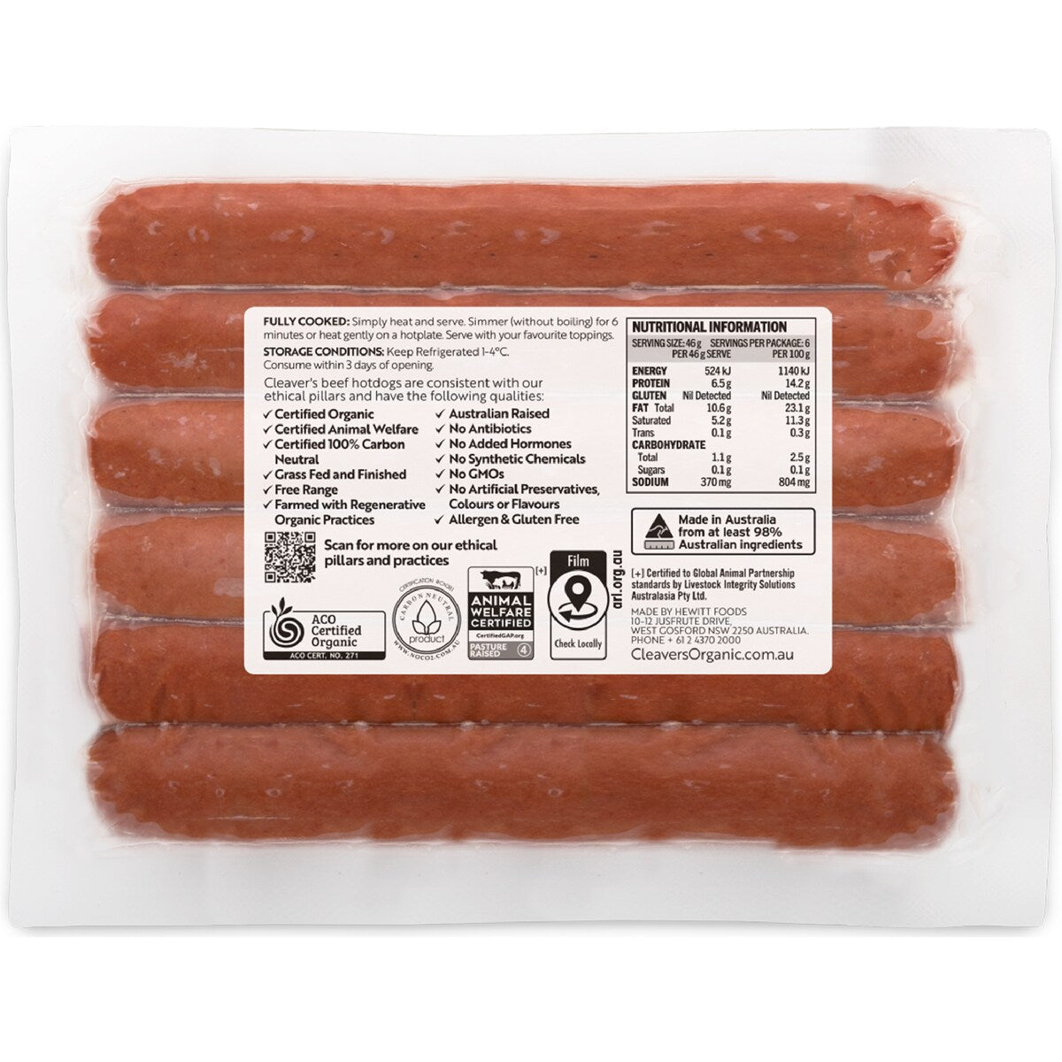 Cleaver's Organic Beef Hot Dogs 275g