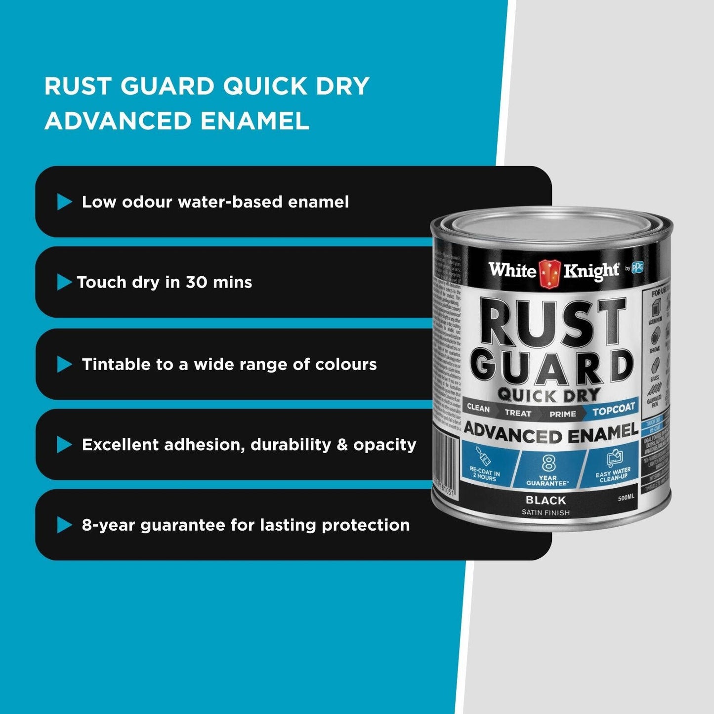 White Knight Rust Guard Advanced Enamel Paint - 500ml - Black Satin
