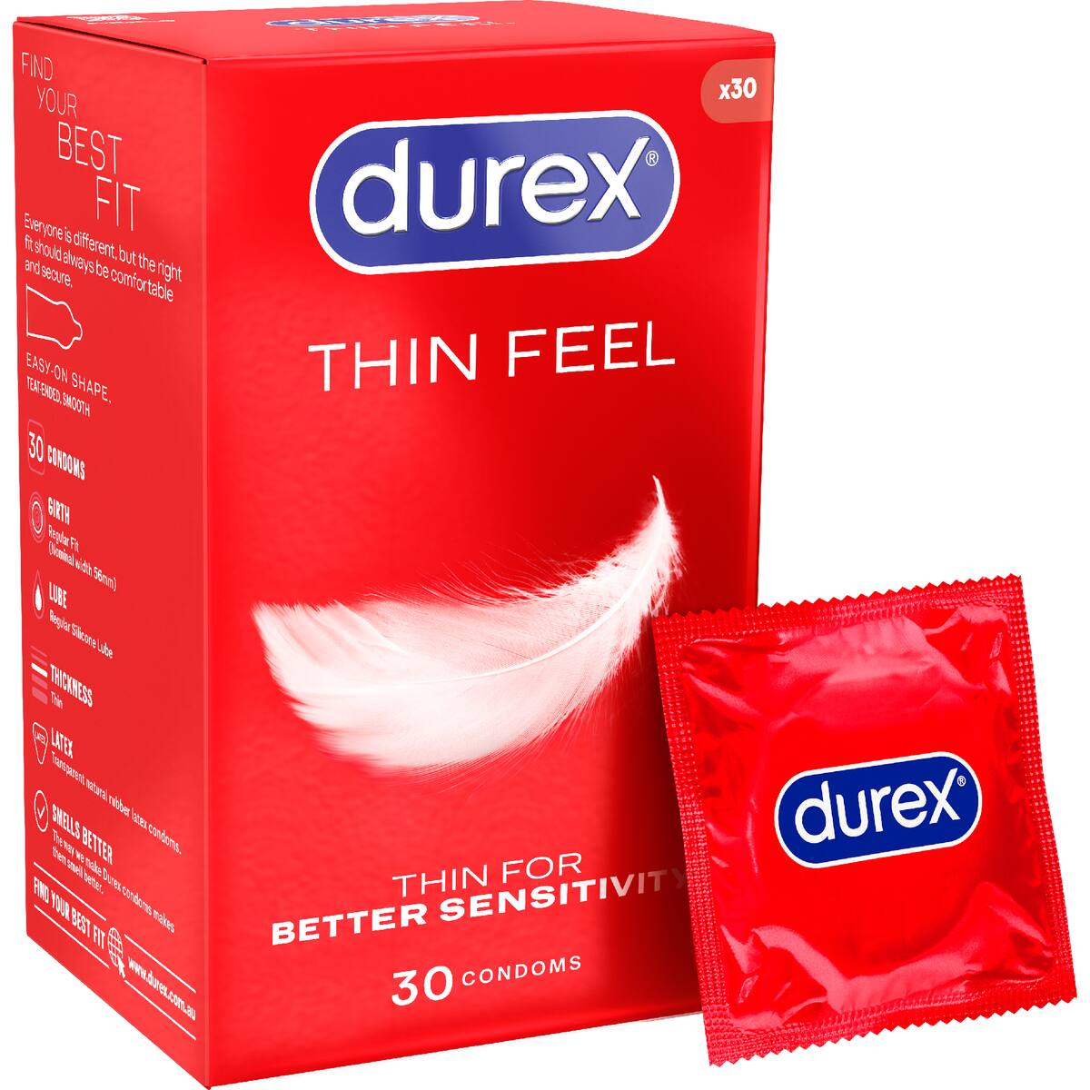 Durex Thin Feel Regular Fit Extra Sensitive Condoms 30 Pack