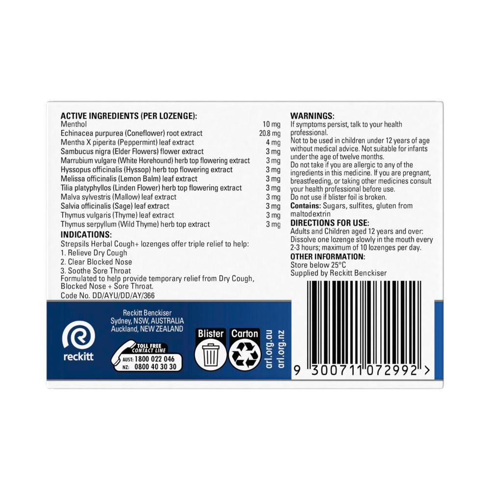 Strepsil Herbal Blocked Nose Sore Throat Honey Lemon - 32 pack
