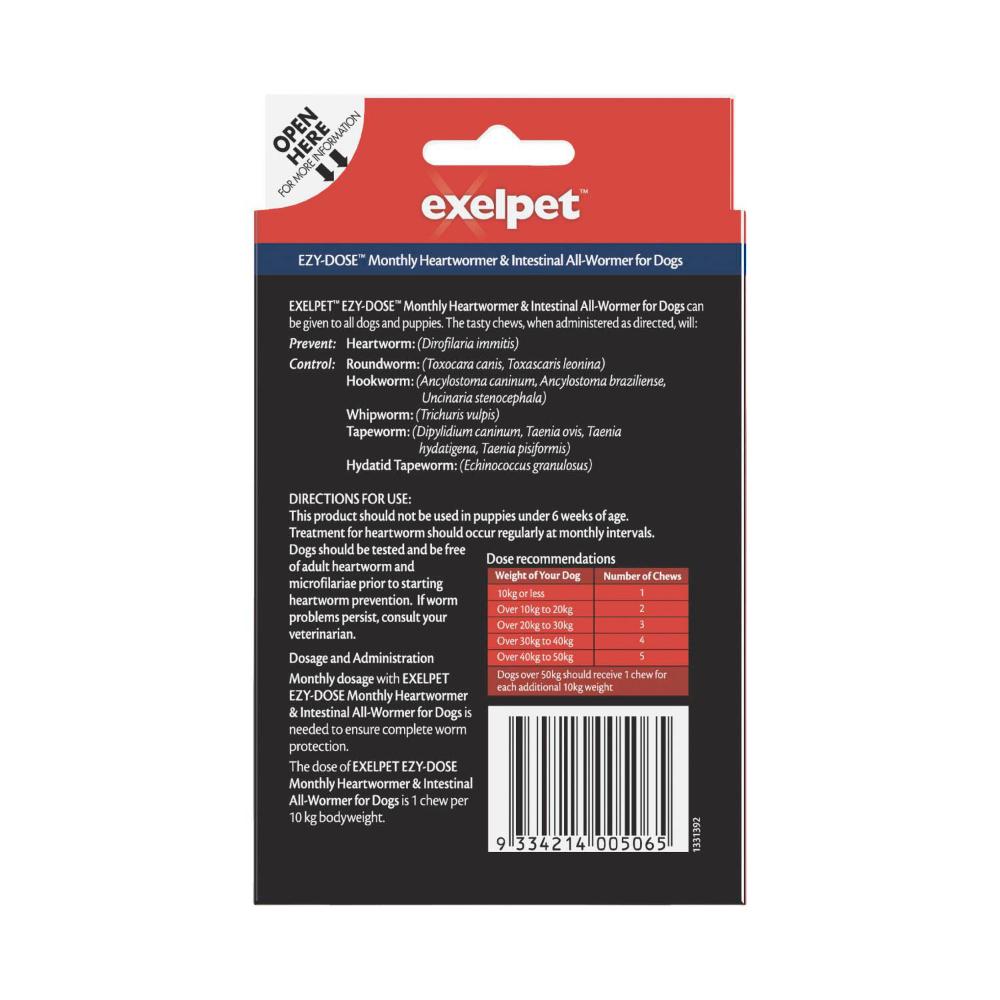 Exelpet Ezy-dose Monthly Heartworm & Intestinal All Wormer Dog Treatment - 4 pack