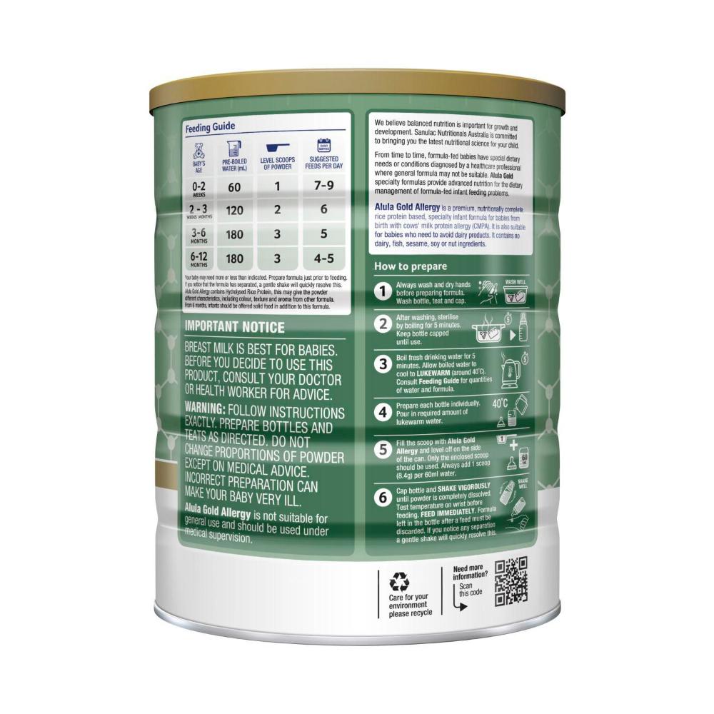 Alula Gold Allergy 0-12 Months Infant Formula - 800g
