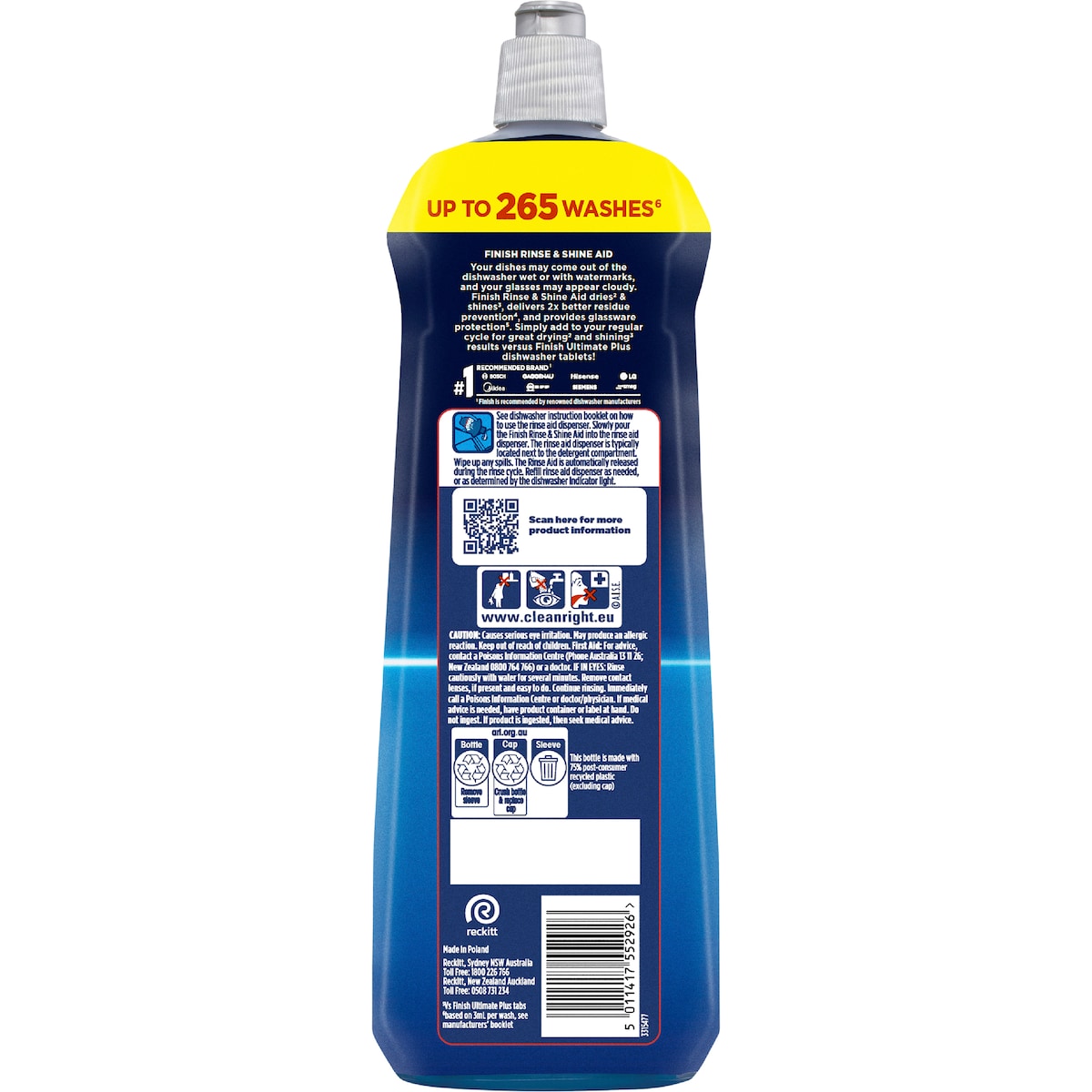 Finish Rinse & Shine Dishwashing Aid Wet Dishes 800ml
