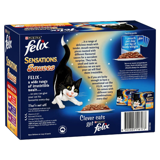 Felix Adult Sensations Sauces Meat Selection Wet Cat Food 85g X12 Pack
