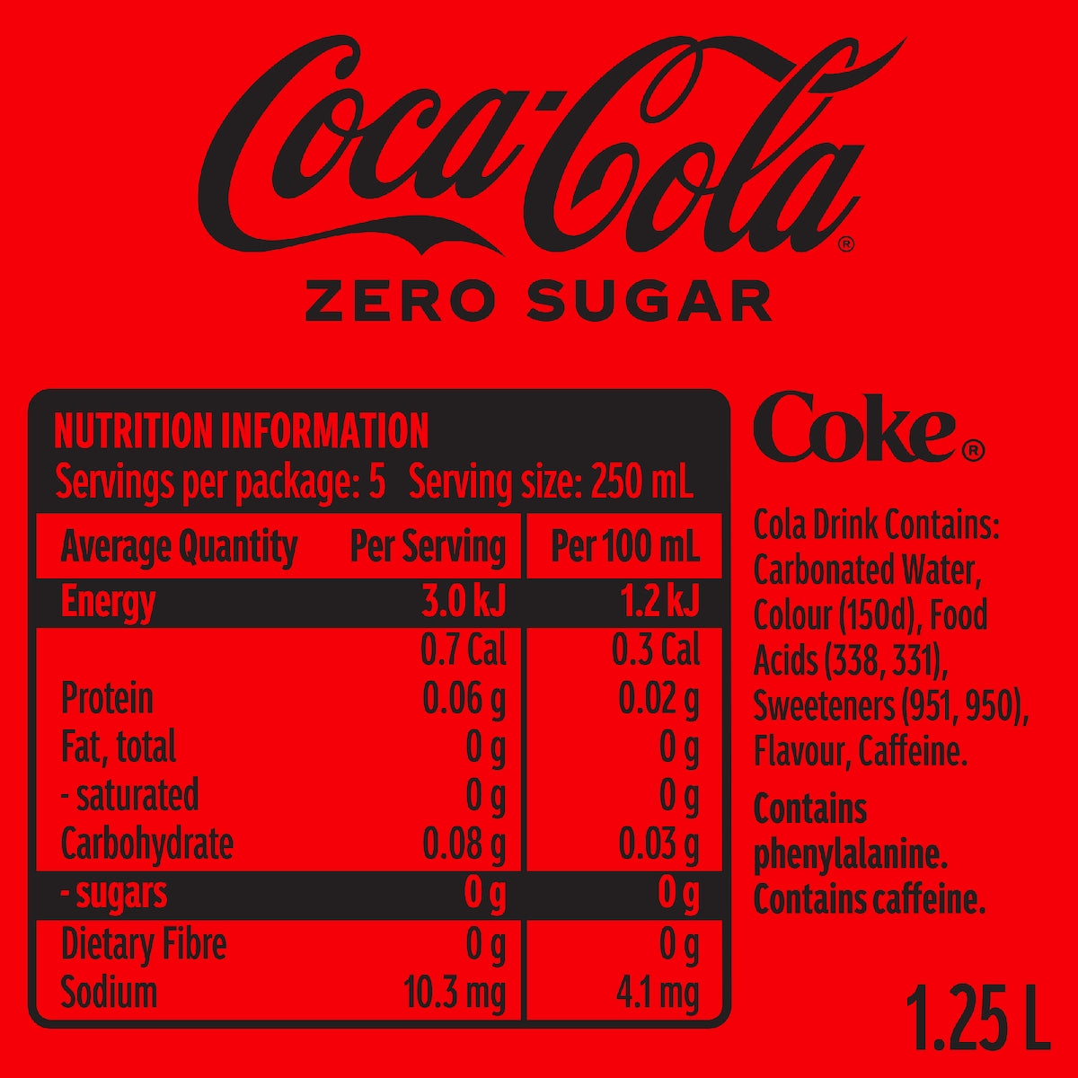 Coca-Cola Zero Sugar Soft Drink Bottle 1.25L