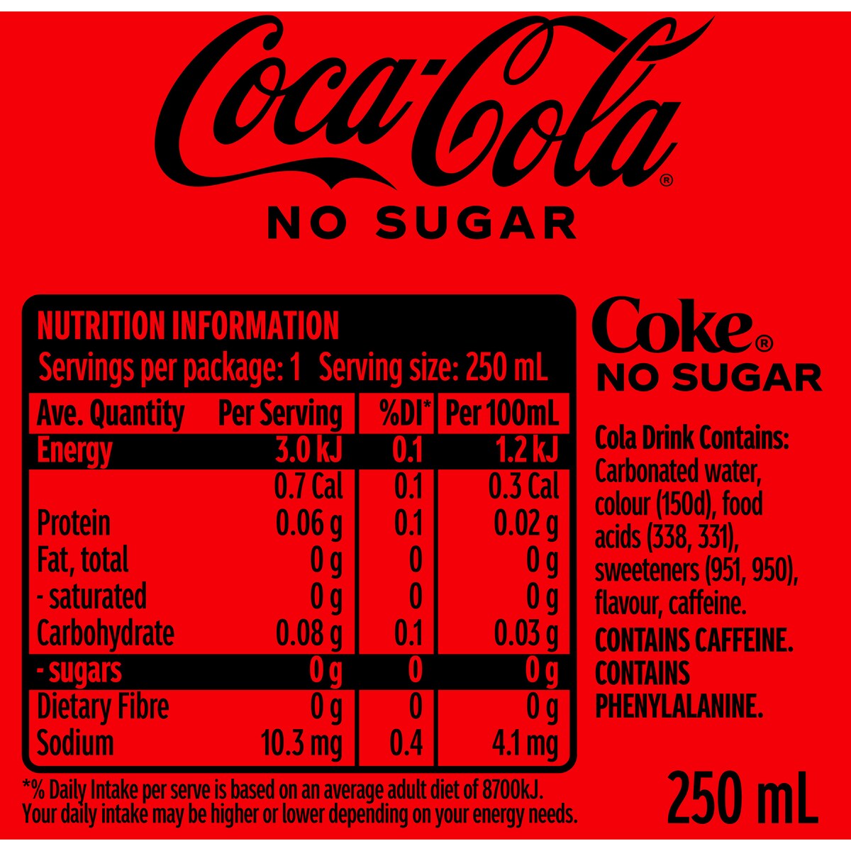 Coca - Cola Zero Sugar Soft Drink Mini Can 250ml