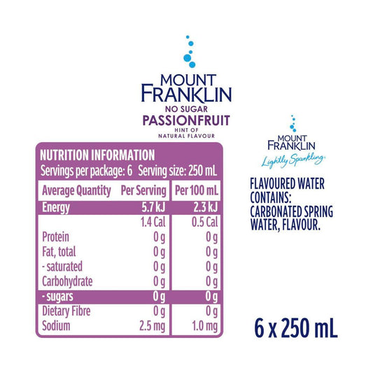 Mount Franklin Sparkling Water Cans Passionfruit 6x250ml - 6 Pack