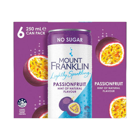 Mount Franklin Lightly Sparkling Water Passionfruit Multipack Mini Cans 250ml - 6 Pack