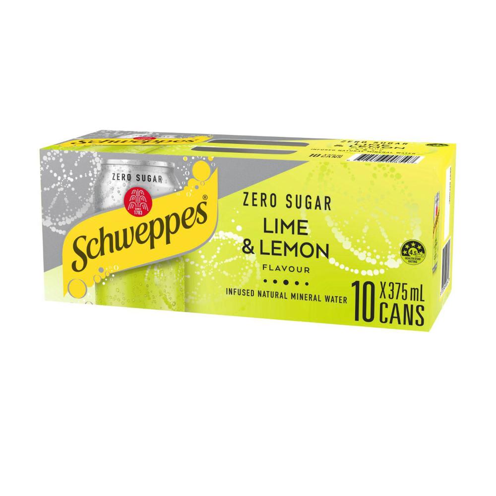 Schweppes Zero Sugar Lime & Lemon Infused Natural Mineral Sparkling Water 10x375ml