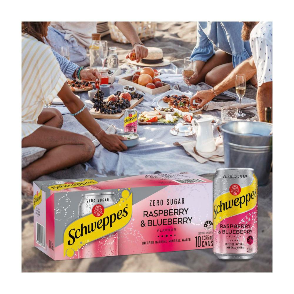 Schweppes Zero Sugar Raspberry & Blueberry Infused Natural Mineral Sparkling Water 375ml x 10 Pack