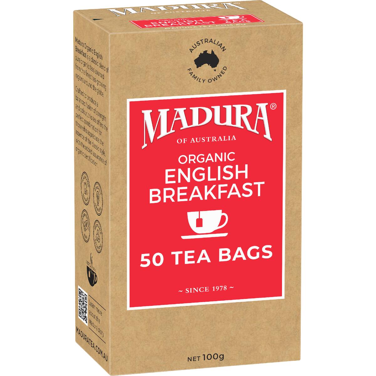 Madura Organic English Breakfast Tea Bags 50 Pack