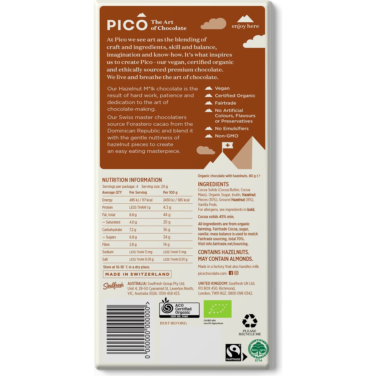 Pico Organic Vegan Chocolate Hazelnut Milk 80g