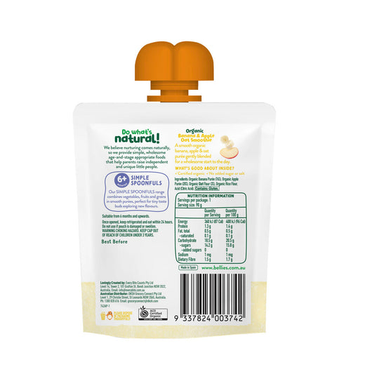 Little Bellies Organic Banana & Apple Oat Smoothie 6+ Months - 90g