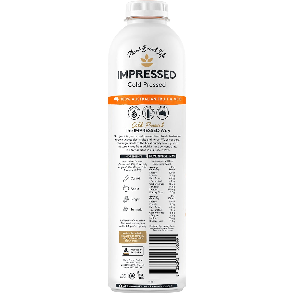 Impressed Cold Pressed Juice Ginger Ninja 1l
