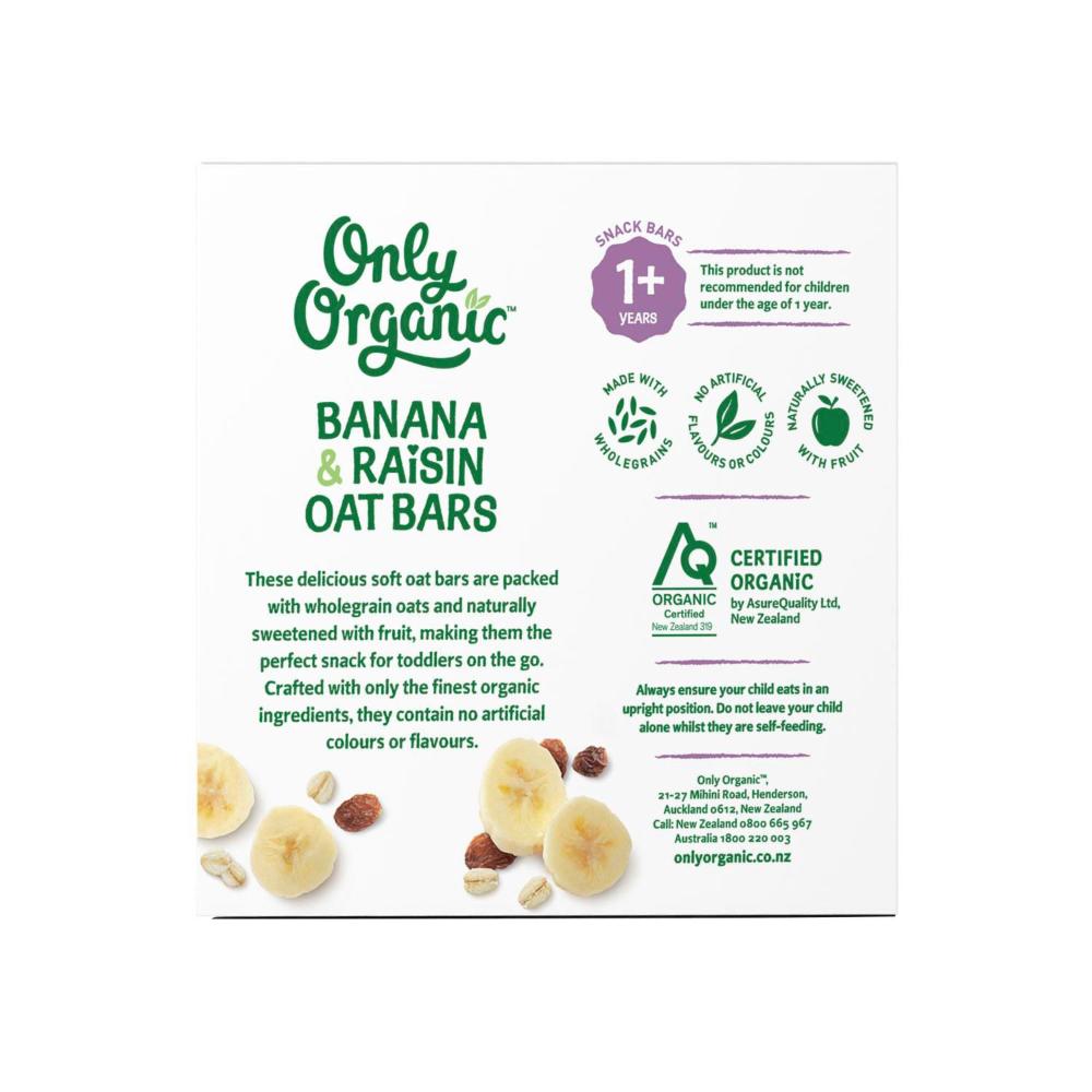 Only Organic Kindy Banana & Raisin Oat Bars - 120g