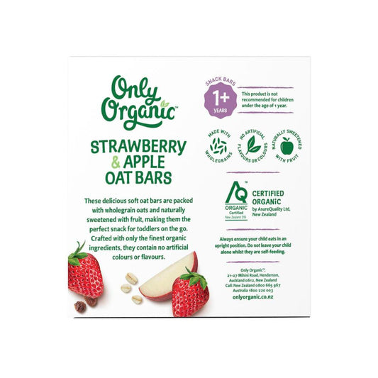 Only Organic Kindy Strawberry & Apple Oat Bars - 120g