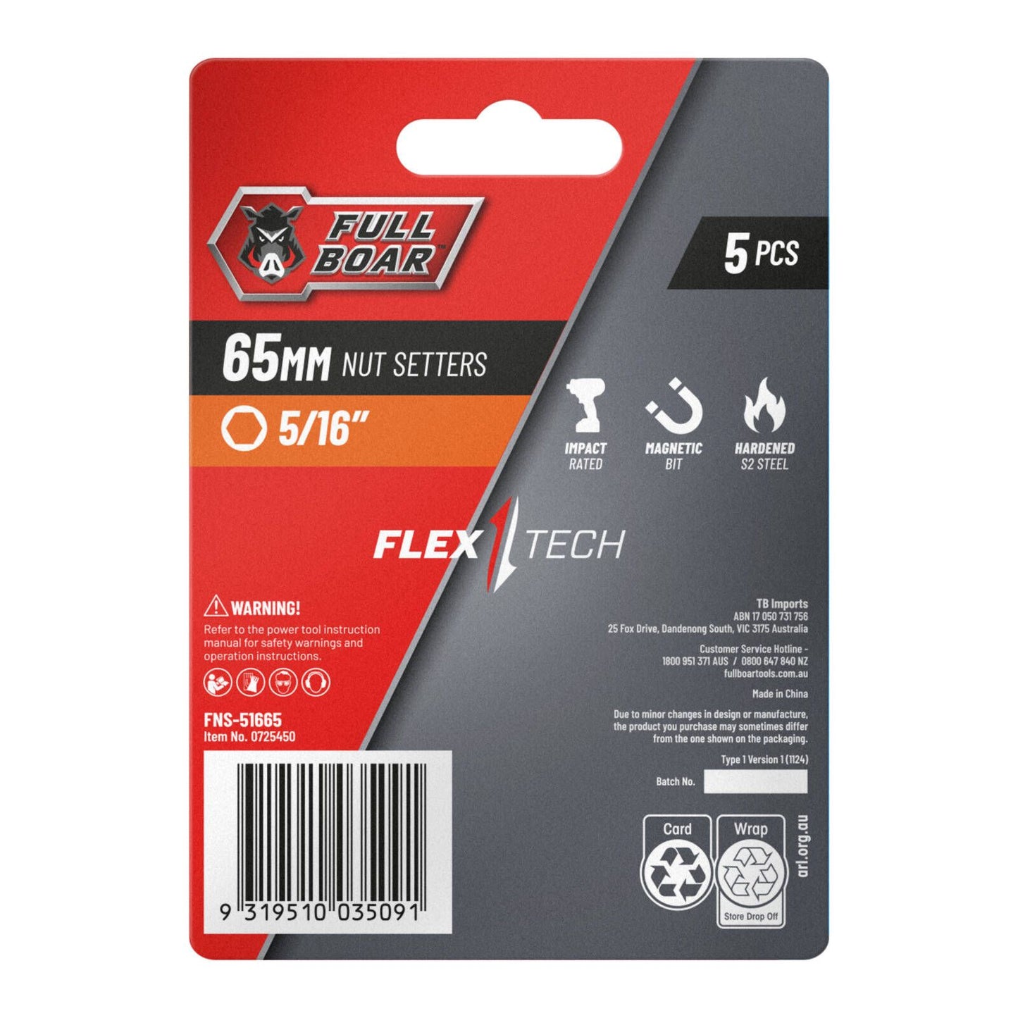 Full Boar Magnetic Impact Nut Setters - 65mm - 5 x 16 x 65mm - 5 Pack