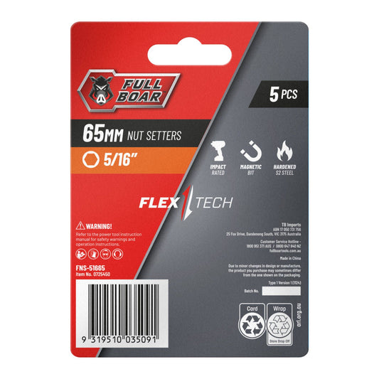 Full Boar Magnetic Impact Nut Setters 5/16" x 65mm 5 Pack