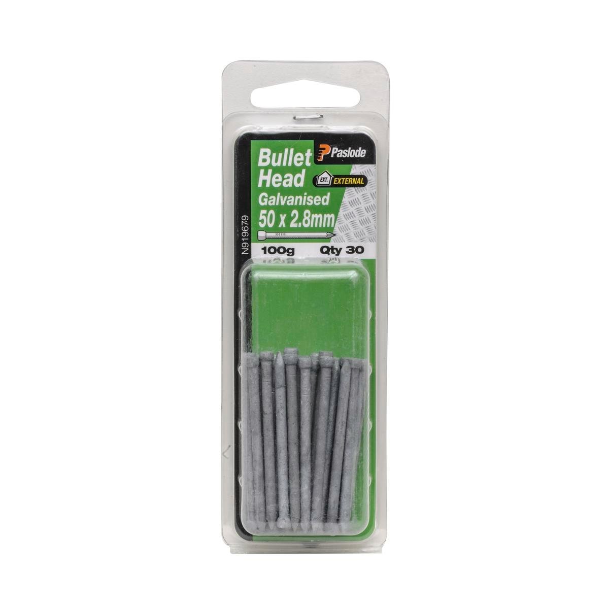 Paslode Bullet Head Nails - 50 x 2 - Galvanised - External Use - 30 Pack