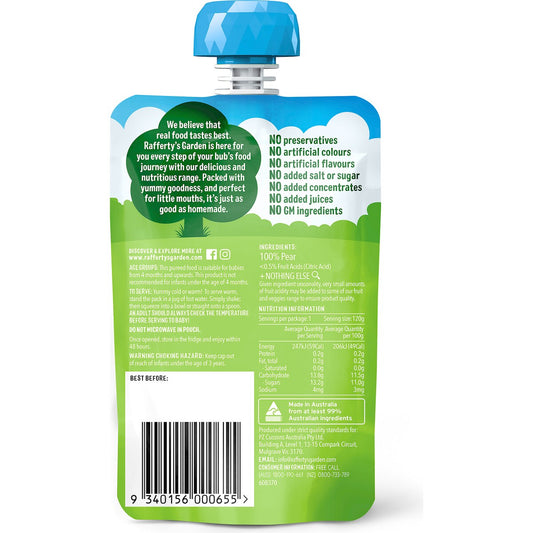 Raffertys Garden Pear Puree & Nothing Else Baby Food Pouch 4+ Months 120g