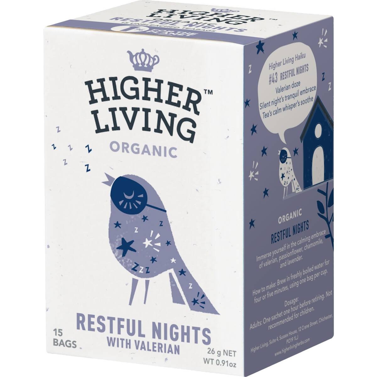 Higher Living Organic Restful Nights With Valerian Tea Bags 15 Pack